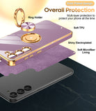 LeYi for Samsung Galaxy S23 Case: with 2 Pack Tempered Glass Screen Protector and Rotatable Ring Holder Magnetic Kickstand, Plating Rose Gold Edge Case