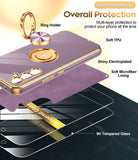 LeYi for Samsung Galaxy A54 5G Case: with 2 Pack Tempered Glass Screen Protector and Rotatable Ring Holder Magnetic Kickstand, Plating Rose Gold Edge Case