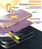 LeYi for Samsung Galaxy A13 5G Case: with 2 Pack Tempered Glass Screen Protector and Rotatable Ring Holder Magnetic Kickstand, Plating Rose Gold Edge Case