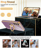 LeYi for Samsung Galaxy A54 5G Case: with 2 Pack Tempered Glass Screen Protector and Rotatable Ring Holder Magnetic Kickstand, Plating Rose Gold Edge Case