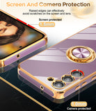 LeYi for Samsung Galaxy S23 Case: with 2 Pack Tempered Glass Screen Protector and Rotatable Ring Holder Magnetic Kickstand, Plating Rose Gold Edge Case