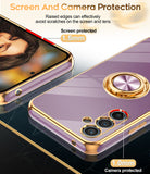 LeYi for Samsung Galaxy A54 5G Case: with 2 Pack Tempered Glass Screen Protector and Rotatable Ring Holder Magnetic Kickstand, Plating Rose Gold Edge Case