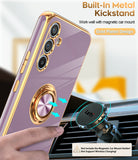LeYi for Samsung Galaxy A54 5G Case: with 2 Pack Tempered Glass Screen Protector and Rotatable Ring Holder Magnetic Kickstand, Plating Rose Gold Edge Case