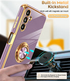 LeYi for Samsung Galaxy A13 5G Case: with 2 Pack Tempered Glass Screen Protector and Rotatable Ring Holder Magnetic Kickstand, Plating Rose Gold Edge Case