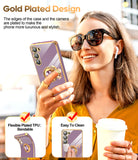 LeYi for Samsung Galaxy S23 Case: with 2 Pack Tempered Glass Screen Protector and Rotatable Ring Holder Magnetic Kickstand, Plating Rose Gold Edge Case