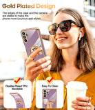 LeYi for Samsung Galaxy A13 5G Case: with 2 Pack Tempered Glass Screen Protector and Rotatable Ring Holder Magnetic Kickstand, Plating Rose Gold Edge Case