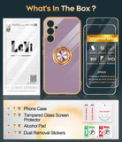 LeYi for Samsung Galaxy A54 5G Case: with 2 Pack Tempered Glass Screen Protector and Rotatable Ring Holder Magnetic Kickstand, Plating Rose Gold Edge Case