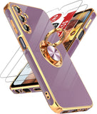 LeYi for Samsung Galaxy A15 5G Case: with 2 Pack Tempered Glass Screen Protector and Rotatable Ring Holder Magnetic Kickstand, Plating Rose Gold Edge Case