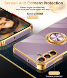 LeYi for Samsung Galaxy A15 5G Case: with 2 Pack Tempered Glass Screen Protector and Rotatable Ring Holder Magnetic Kickstand, Plating Rose Gold Edge Case