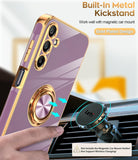 LeYi for Samsung Galaxy A15 5G Case: with 2 Pack Tempered Glass Screen Protector and Rotatable Ring Holder Magnetic Kickstand, Plating Rose Gold Edge Case