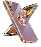 LeYi for Samsung Galaxy S22 Plus 5G Case: Rotatable Ring Holder Magnetic Kickstand, Plating Rose Gold Edge Case