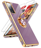 LeYi for Samsung Galaxy S20 FE 5G Case: with 2 Pack Tempered Glass Screen Protector and Rotatable Ring Holder Magnetic Kickstand, Plating Rose Gold Edge Case
