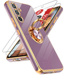 LeYi for Samsung Galaxy A54 5G Case: with 2 Pack Tempered Glass Screen Protector and Rotatable Ring Holder Magnetic Kickstand, Plating Rose Gold Edge Case