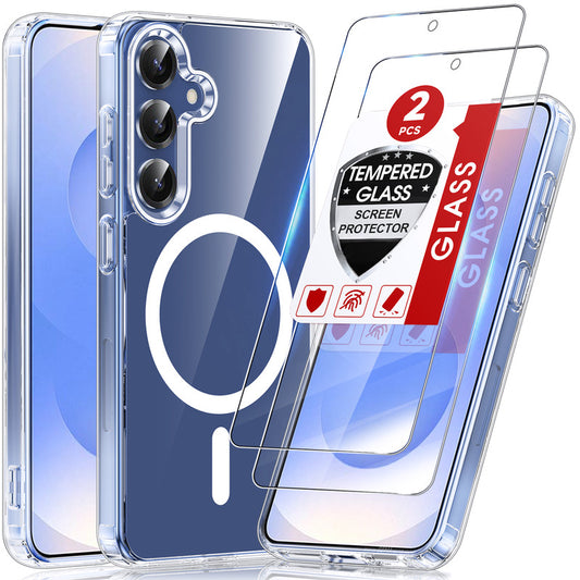 LeYi for Samsung Galaxy S25 Case: Crystal Clear [Anti-Yellowing][Magnet Fit] with Screen Protector, Translucent & Military-Grade Protection Funda para S 25 5G