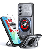 LeYi for Samsung Galaxy-A16 5G Case: with Glass Screen Protector, [Fit Magsafe] 16FT Heavy Duty Shockproof Protection Rugged Android Smart Phone Case with Invisible Ring Stand Samsung 16A 5G