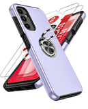 LeYi for Samsung Galaxy A14 5G Case with Glass Screen Protector, Shockproof Heavy Duty Protective Slim Fit Samsung Galaxy A14 5G Cell Phone Case Cover with Rotatable Ring Holder Magnetic Kickstand for Women