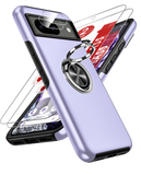 LeYi for Google Pixel 8 Case with Glass Screen Protector and Lens Protector, Shockproof Heavy Duty Protective Slim Fit Google Pixel 8 Cell Phone Case Cover with Rotatable Ring Holder Magnetic Kickstand for Women