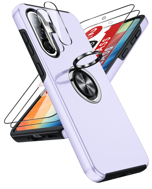 LeYi for Samsung Galaxy A37 5G Case with Glass Screen Protector and Lens Protector, Shockproof Heavy Duty Protective Slim Fit Samsung Galaxy A37 5G Cell Phone Case Cover with Rotatable Ring Holder Magnetic Kickstand for Women