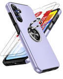 LeYi for Samsung Galaxy A15 5G Case with Glass Screen Protector, Shockproof Heavy Duty Protective Slim Fit Samsung Galaxy A15 5G Cell Phone Case Cover with Rotatable Ring Holder Magnetic Kickstand for Women