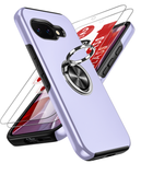LeYi for Google Pixel 10A Case with Glass Screen Protector and Lens Protector, Shockproof Heavy Duty Protective Slim Fit Google Pixel 10A Cell Phone Case Cover with Rotatable Ring Holder Magnetic Kickstand for Women