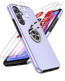 LeYi for Samsung Galaxy A54 5G Case with Glass Screen Protector and Lens Protector, Shockproof Heavy Duty Protective Slim Fit Samsung Galaxy A54 5G Cell Phone Case Cover with Rotatable Ring Holder Magnetic Kickstand for Women