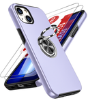 LeYi for iPhone 13 Case with Glass Screen Protector, Shockproof Heavy Duty Protective Slim Fit iPhone 13 Cell Phone Case Cover with Rotatable Ring Holder Magnetic Kickstand for Women