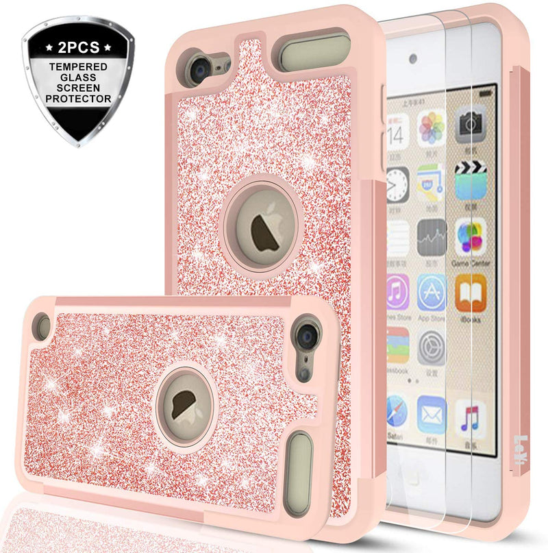 iPod Touch 7 Case, iPod Touch 6 Case, iPod Touch 5 Case with Tempered Glass Screen Protector [2 Pack],LeYi Glitter Heavy Duty Phone Case