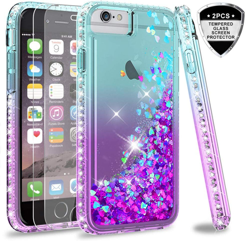 iPhone 6s / 6 Case, iPhone 7 Case, iPhone 8 Glitter Case with Tempered Glass Screen Protector [2Pack] ,LeYi Moving Quicksand Clear Case