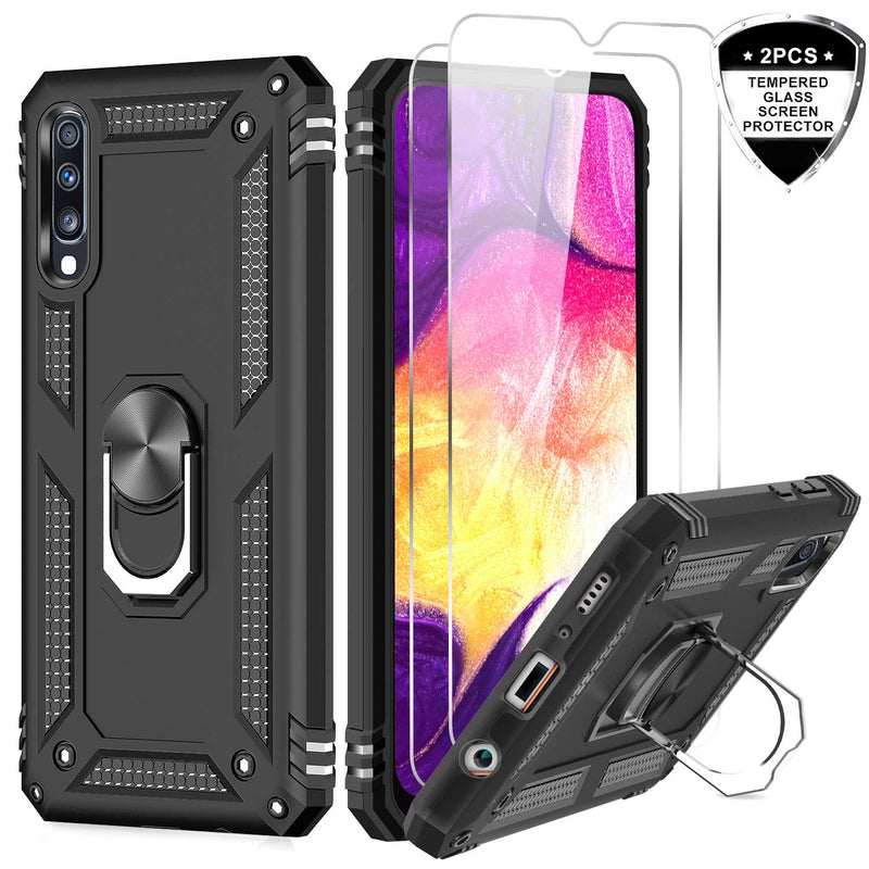 LeYi Galaxy A70/A70S Case with Ring Holder,Full Body Protective Silicone TPU Personalised Shockproof Tough Armour Phone Cover with 2 Tempered Glass