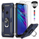 LeYi Huawei Y6 2019 Case/Honor 8A with Ring Holder, Full Body Protective Silicone TPU Shockproof Tough Armour Phone Cover and 2 Tempered Glass Screen