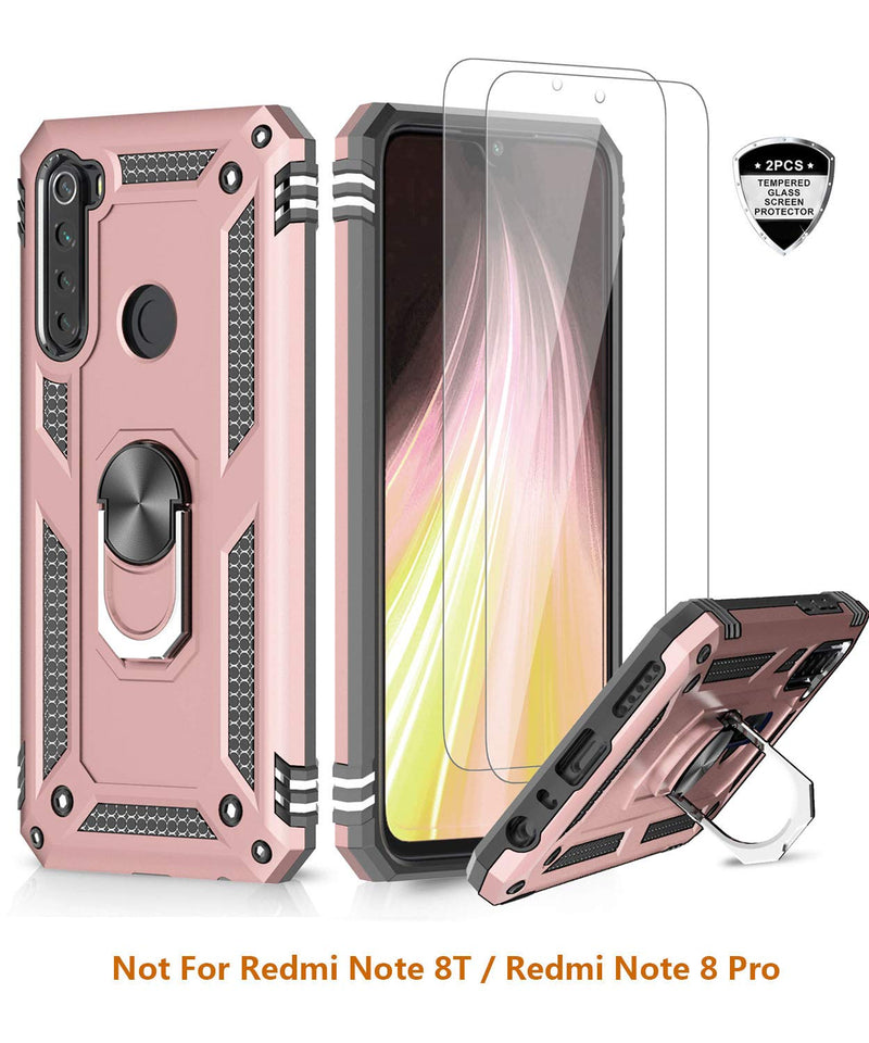 LeYi Xiaomi Redmi Note 8 Case with Tempered Glass Screen Protector(2 Pack),Magnetic Ring Holder [Military Grade] Protective Silicone TPU Shockproof