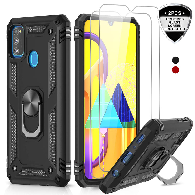 LeYi for Samsung Galaxy M30s Case with Tempered Glass Screen Protector(2 Pack),Magnetic Ring Holder [Military Grade] Protective Silicone Shockproof