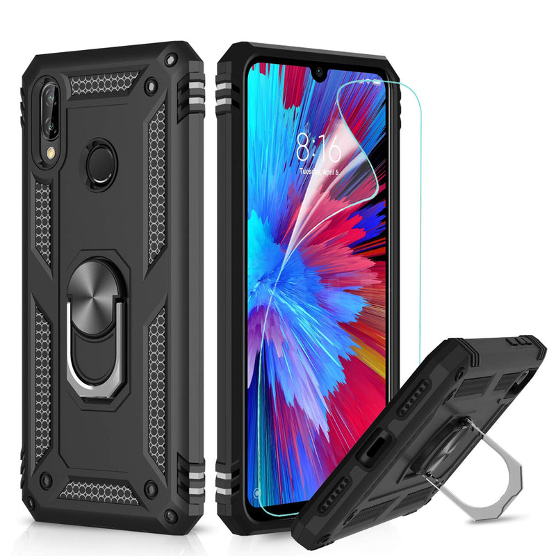 LeYi Xiaomi Redmi Note 7 Case with Ring Holder Kickstand, Full Body Protective Silicone TPU Gel Shockproof Tough Armour Cover with Screen Protector