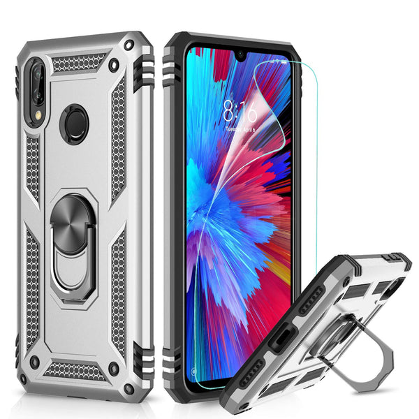 LeYi Xiaomi Redmi Note 7 Case with Ring Holder Kickstand, Full Body Protective Silicone TPU Gel Shockproof Tough Armour Cover with Screen Protector