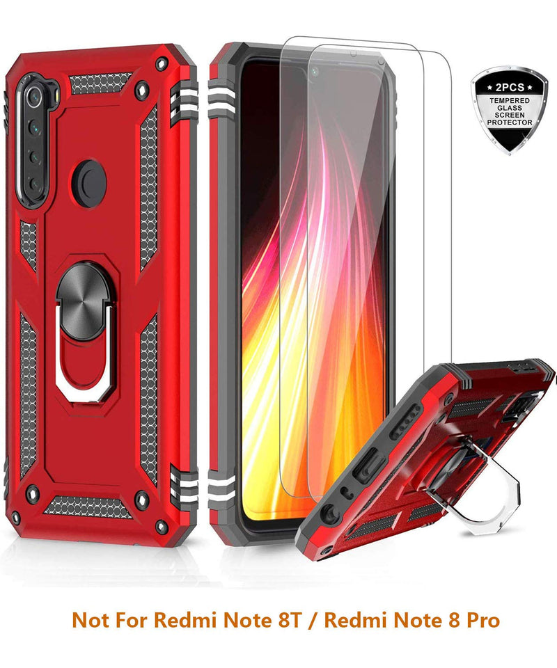 LeYi Xiaomi Redmi Note 8 Case with Tempered Glass Screen Protector(2 Pack),Magnetic Ring Holder [Military Grade] Protective Silicone TPU Shockproof