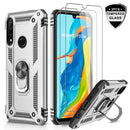 LeYi Huawei P30 Lite Case with Ring Holder Kickstand, Full Body Protective Silicone TPU Shockproof Tough Armour Hard Phone Cover and 2 Tempered Glass