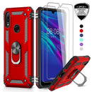 LeYi Huawei Y6 2019 Case/Honor 8A with Ring Holder, Full Body Protective Silicone TPU Shockproof Tough Armour Phone Cover and 2 Tempered Glass Screen