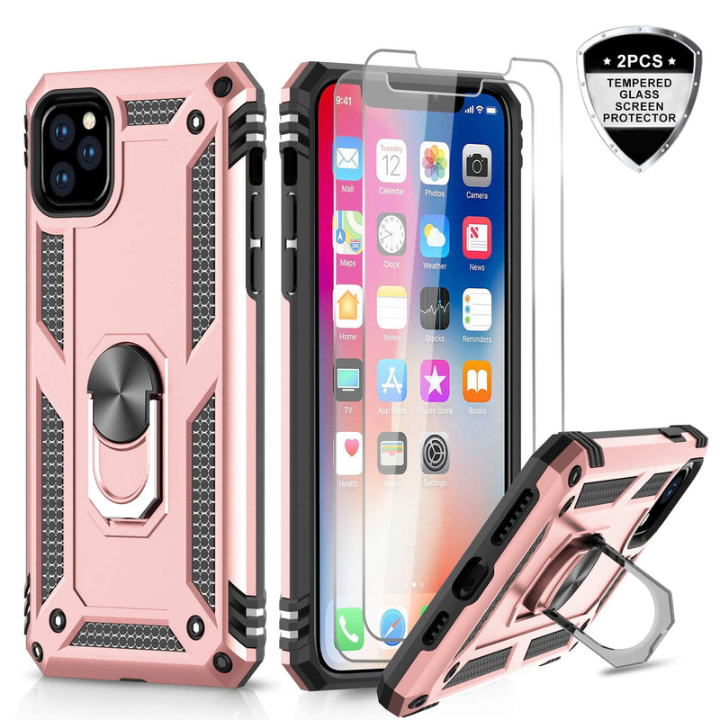 LeYi iPhone 11 Pro Case with Tempered Glass Screen Protector [2Pack], Military Grade Protective Phone Case with Ring Magnetic Car Mount Kickstand