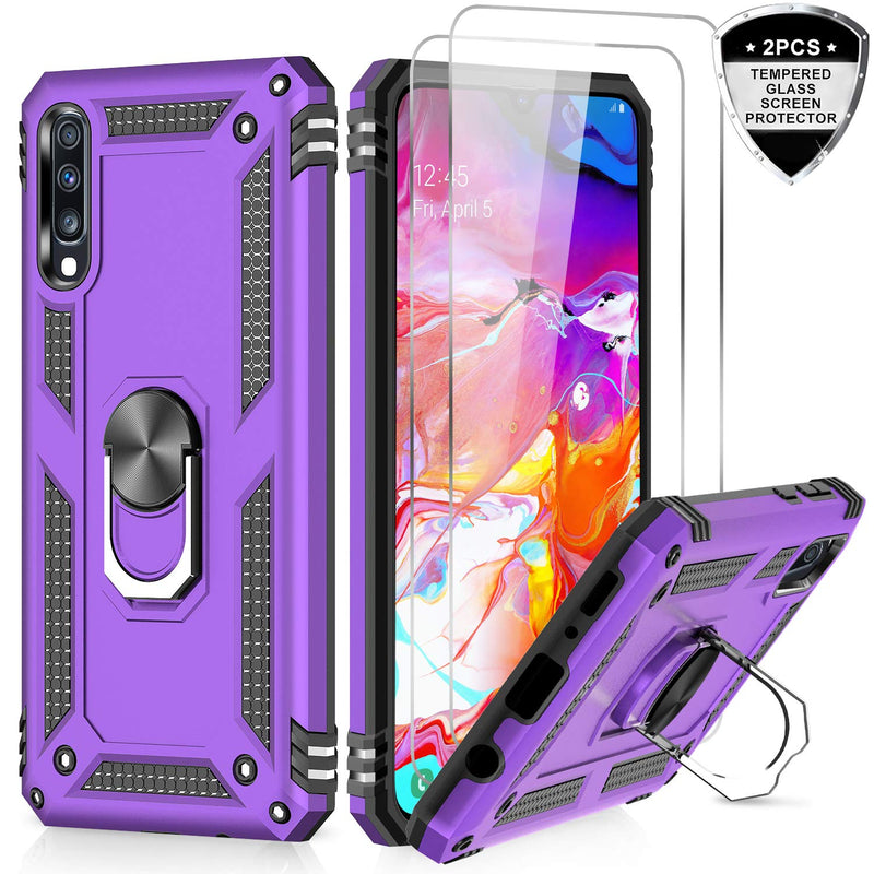 LeYi Galaxy A70/A70S Case with Ring Holder,Full Body Protective Silicone TPU Personalised Shockproof Tough Armour Phone Cover with 2 Tempered Glass