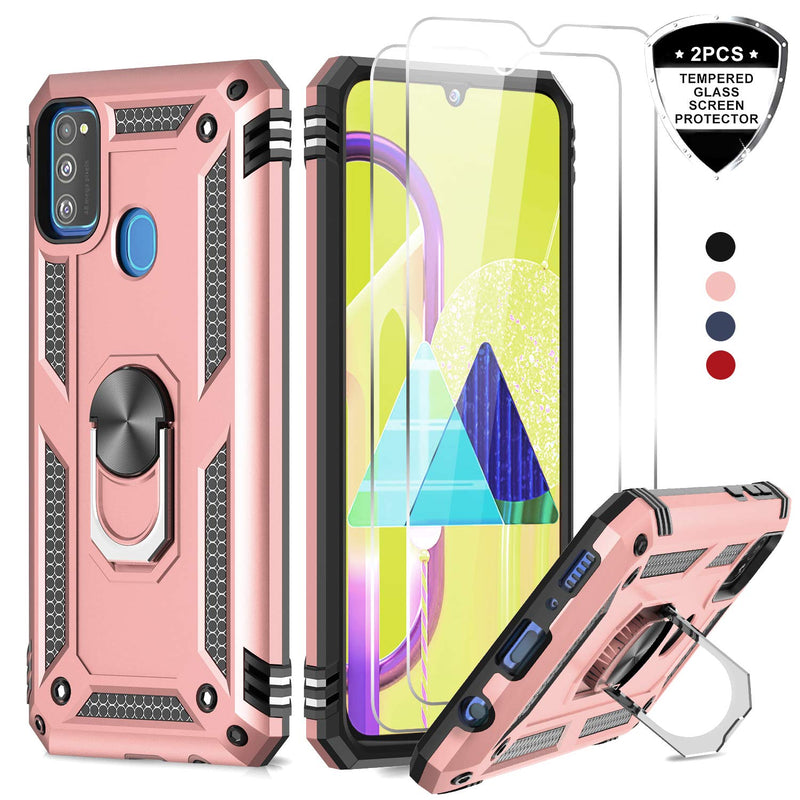 LeYi for Samsung Galaxy M30s Case with Tempered Glass Screen Protector(2 Pack),Magnetic Ring Holder [Military Grade] Protective Silicone Shockproof