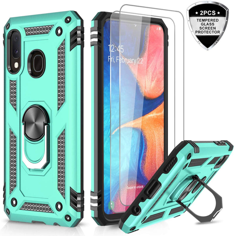 LeYi Samsung Galaxy A20/ A30 Case with Tempered Glass Screen Protector, [Military Grade] Magnetic Car Ring Holder Mount Kickstand Defender Protective