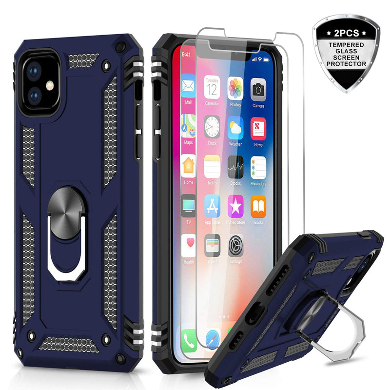 LeYi iPhone 11 Case with Tempered Glass Screen Protector [2 Pack], Military Grade Armor Phone Cover Case with Ring Magnetic Car Mount Kickstand