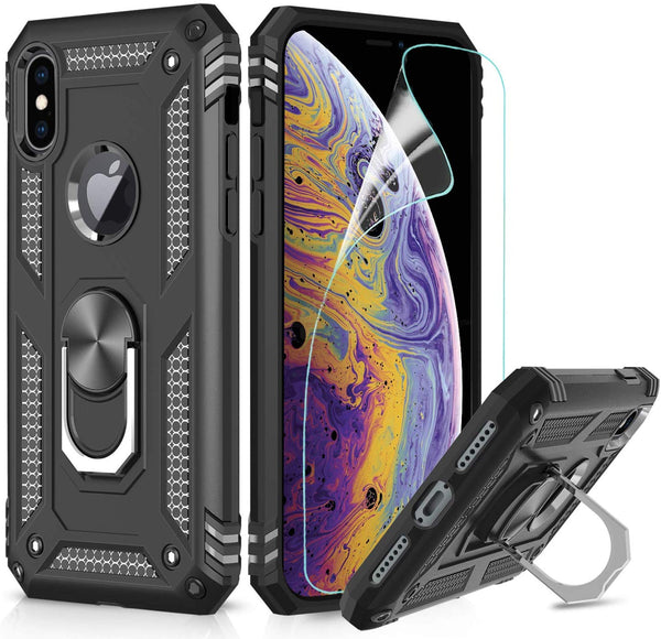 LeYi iPhone XS/iPhone X Case with Ring Holder Kickstand, Full Body Protective Silicone TPU Gel Personalised Shockproof Tough Armour Phone Cover