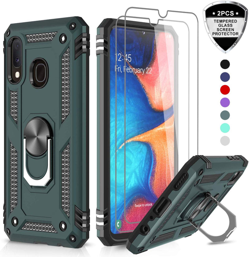 LeYi Samsung Galaxy A20/ A30 Case with Tempered Glass Screen Protector, [Military Grade] Magnetic Car Ring Holder Mount Kickstand Defender Protective