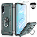 LeYi Huawei P30 Lite Case with Ring Holder Kickstand, Full Body Protective Silicone TPU Shockproof Tough Armour Hard Phone Cover and 2 Tempered Glass