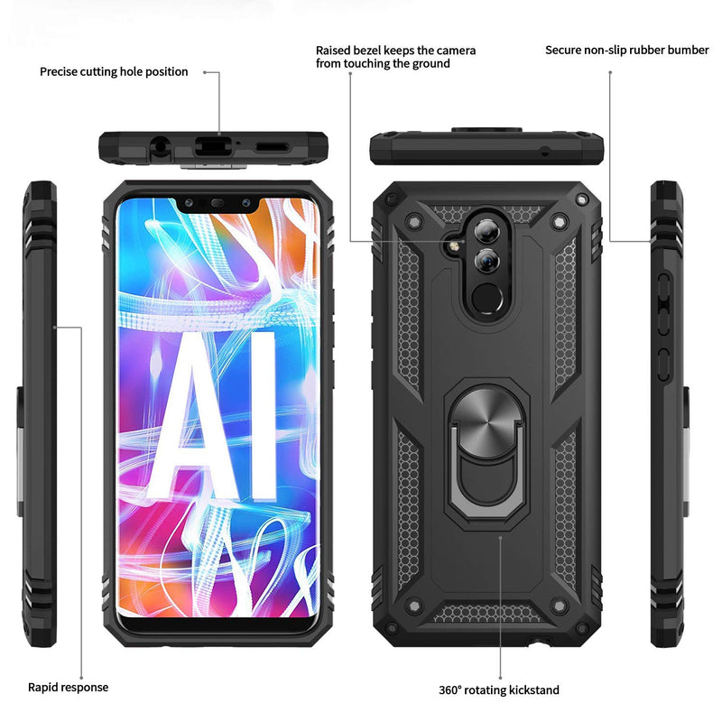 LeYi for Huawei Mate 20 Lite Case with Magnetic Ring Holder, Full Body Protective [Military Grade] Silicone TPU Personalised Shockproof Armour,Black