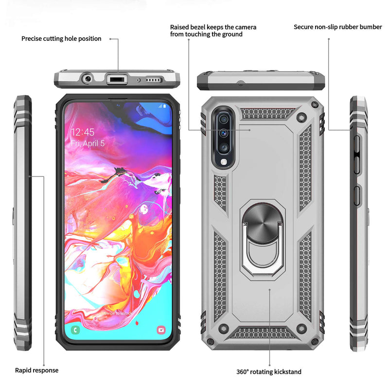 LeYi Galaxy A70/A70S Case with Ring Holder,Full Body Protective Silicone TPU Personalised Shockproof Tough Armour Phone Cover with 2 Tempered Glass