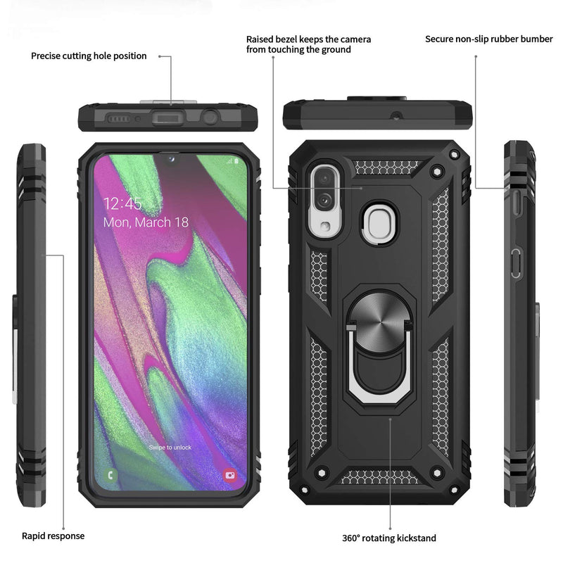 LeYi for Samsung Galaxy A40 Case and Tempered Glass Screen Protector(2 Pack), Ring Holder [Military Grade] Protective Silicone Shockproof Tough Armour