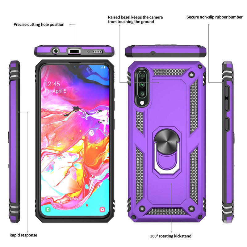 LeYi Galaxy A70/A70S Case with Ring Holder,Full Body Protective Silicone TPU Personalised Shockproof Tough Armour Phone Cover with 2 Tempered Glass