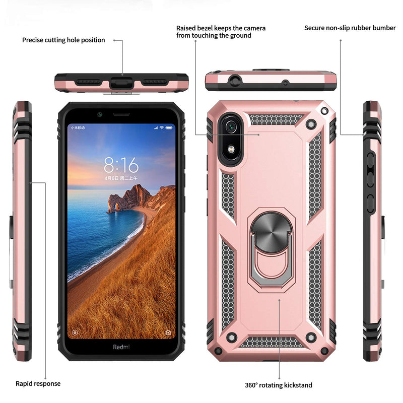 LeYi Xiaomi Redmi 7A Case and Screen Protector, Rotating Ring Holder [Military Grade] Protective Silicone TPU Personalised Shockproof Hard Armour